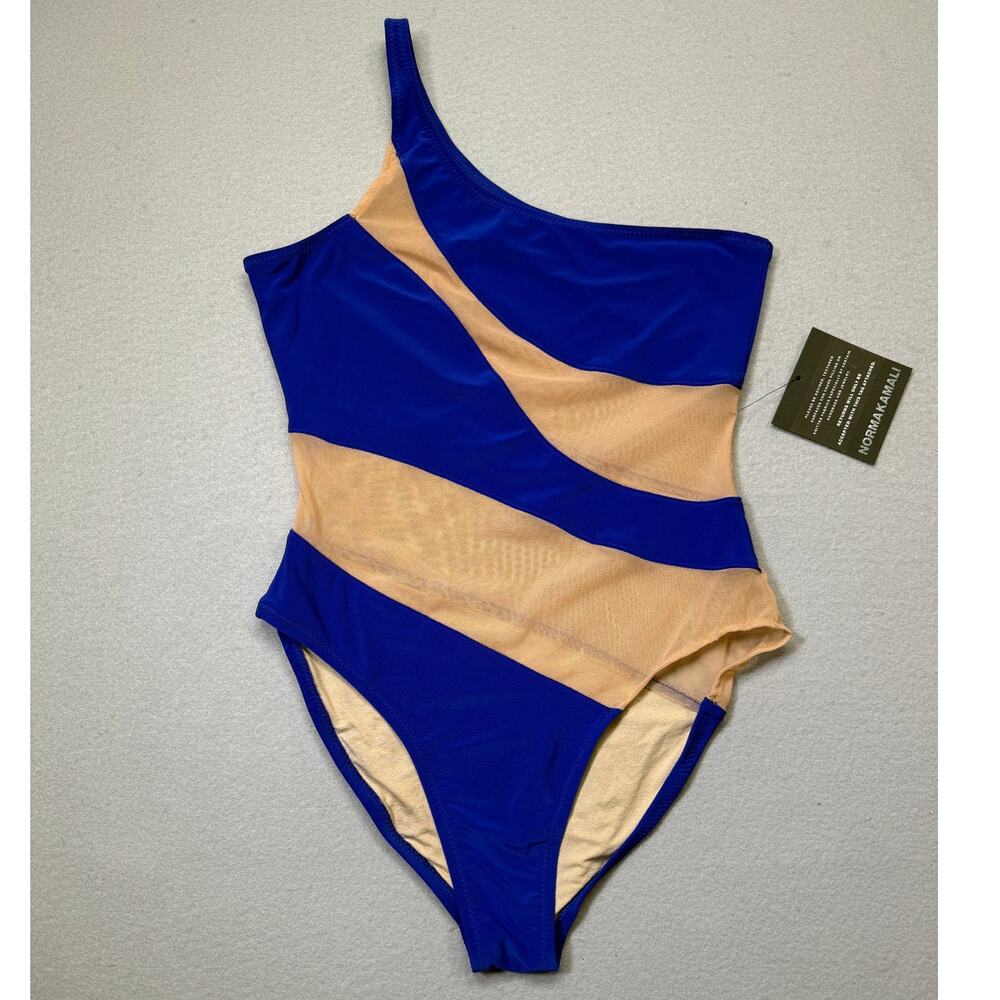 Norma Kamali Snake Mesh1 piece Swimsuit blue /nude XL $245 - Picture 1 of 8